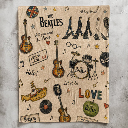 The Beatles Abbey Road Sherpa – Yellow Submarine Vintage Doodle Blanket