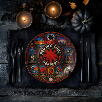 Red Hot Chili Peppers Decorative Ceramic Plate with Stand – Stained Glass Rock Art Gift