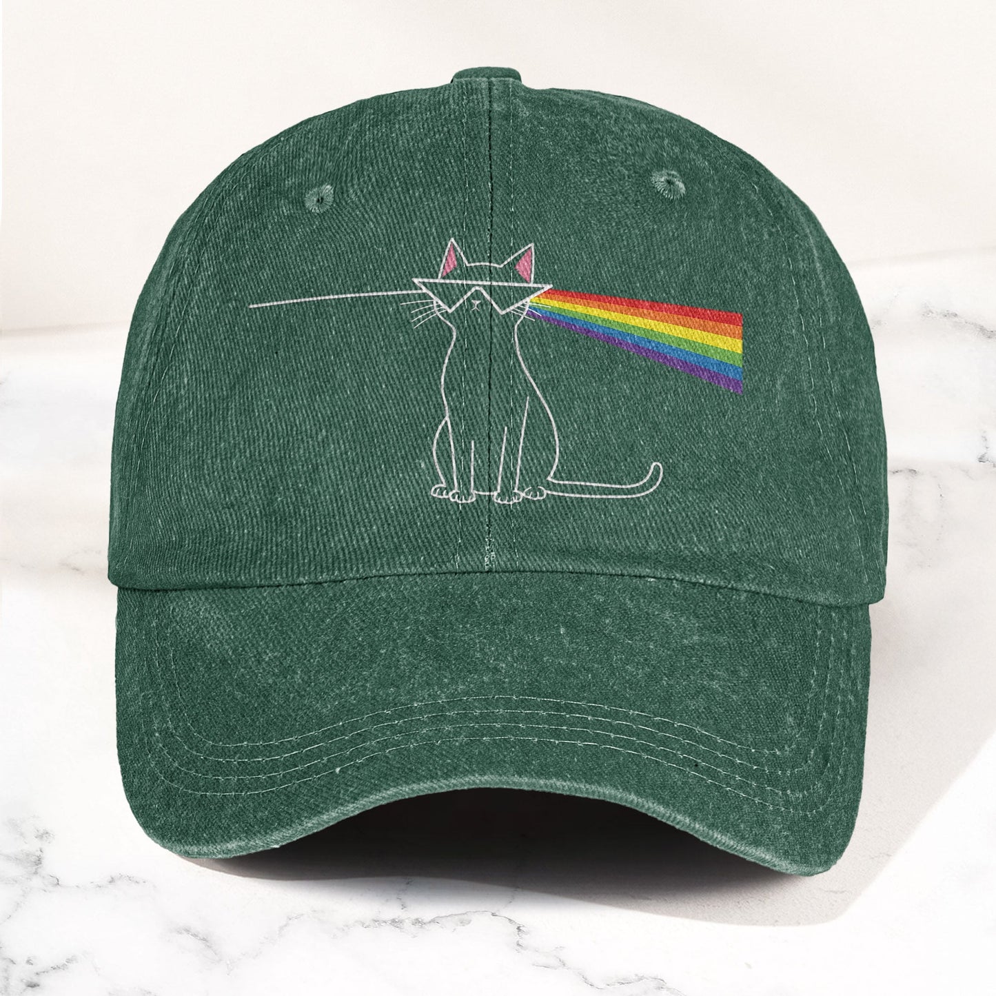 Pink Floyd Inspired Rainbow Prism Cat Pride Vintage Denim Cap – Retro Dad Cap (With Box)