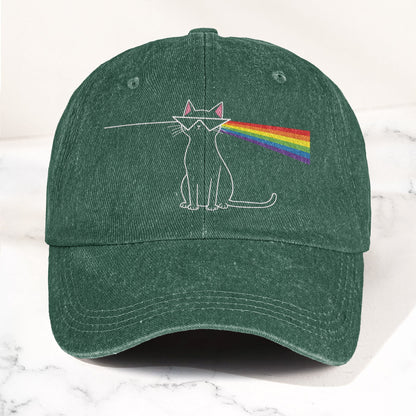 Pink Floyd Inspired Rainbow Prism Cat Pride Vintage Denim Cap – Retro Dad Cap (With Box)