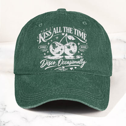Harry Styles Illustration Merch Kiss All The Time Cherries Disco Ball Denim Cap – Retro Vintage Dad Cap Gift For Dad (With Box)