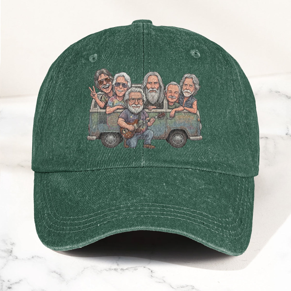 Grateful Dead Band Cartoon VW Bus Graphic Music Merch Denim Cap – Retro Vintage Dad Cap Gift For Dad (With Box)