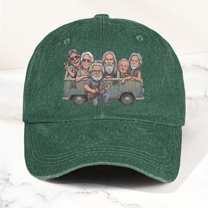Grateful Dead Band Cartoon VW Bus Graphic Music Merch Denim Cap – Retro Vintage Dad Cap Gift For Dad (With Box)