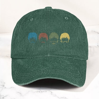 The Fabulous Four Faces Denim Cap – Retro The Beatles Tribute Merch Dad Hat (With Box)
