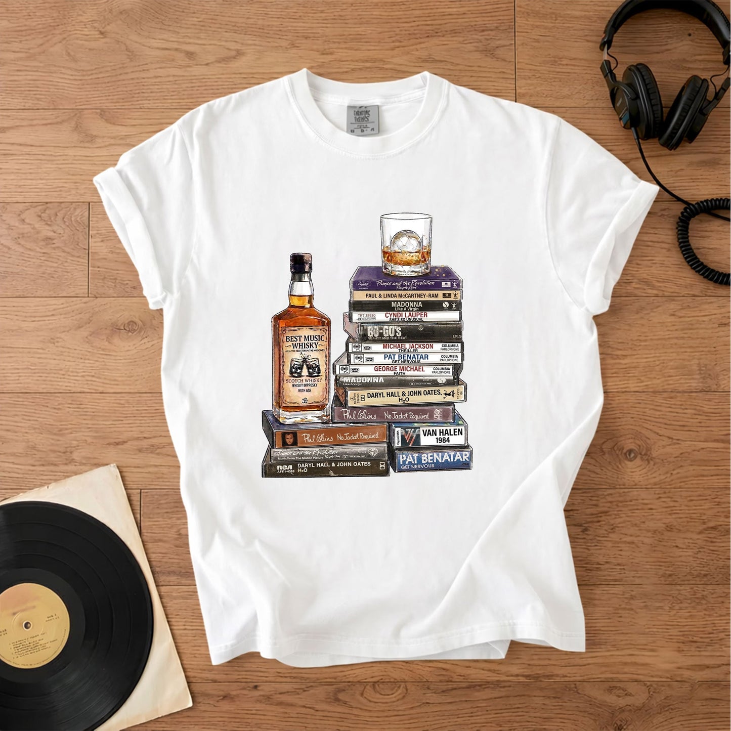1980s Rock Album Cassette Collection T-Shirt – Retro Rock Music Michael Jackson Madonna and Bands Merch Tee