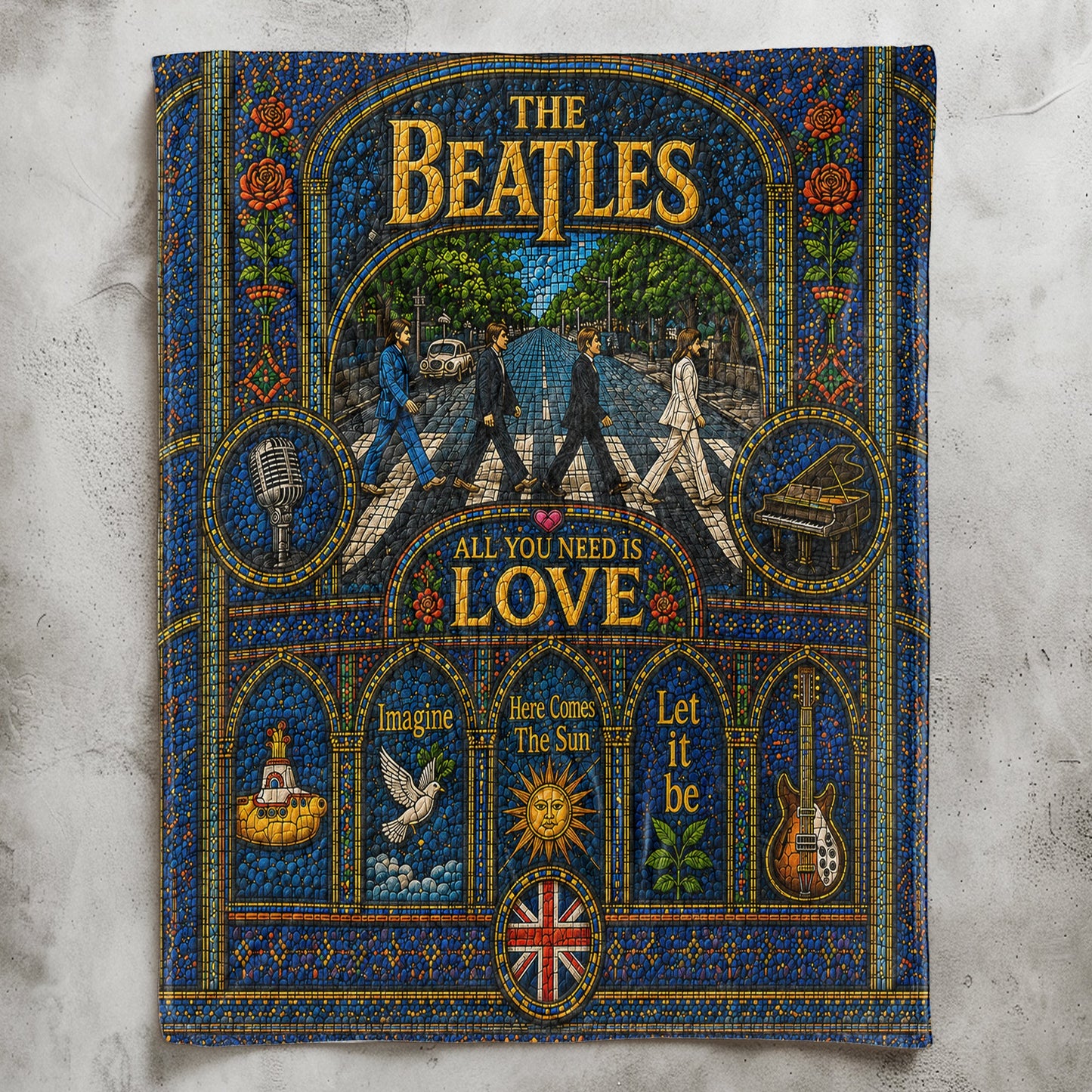 The Beatles Abbey Road Sherpa Blanket – Yellow Submarine Stained Glass Blanket