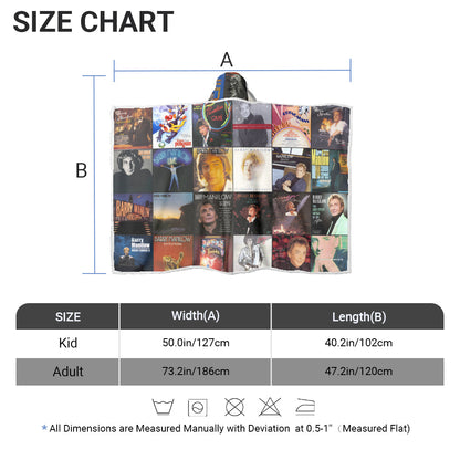Barry Manilow Album Collage Wearable Hooded Blanket – Cozy Retro Music Fan Gift