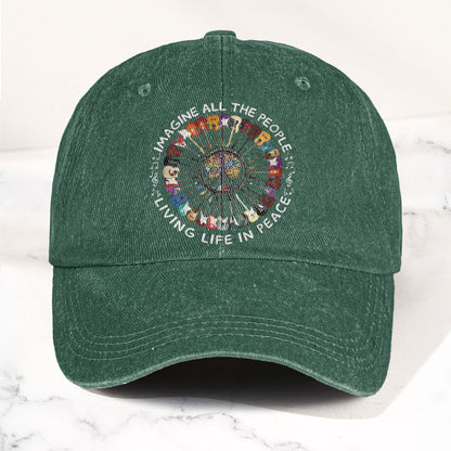 Imagine All The People Living Life In Peace Denim Cap – Retro Music John Lenon Cap Gift For Dad (With Box)