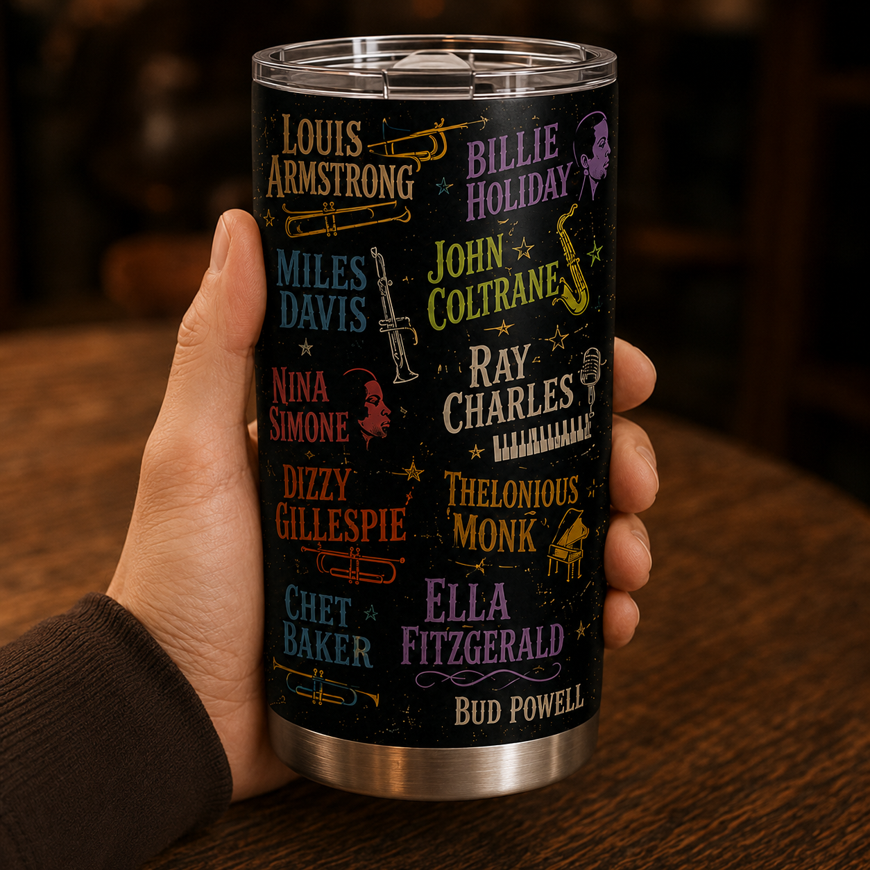 Jazz Legends 20oz Stainless Steel Tumbler – Vintage Jazz Music Travel Mug for True Jazz Lovers