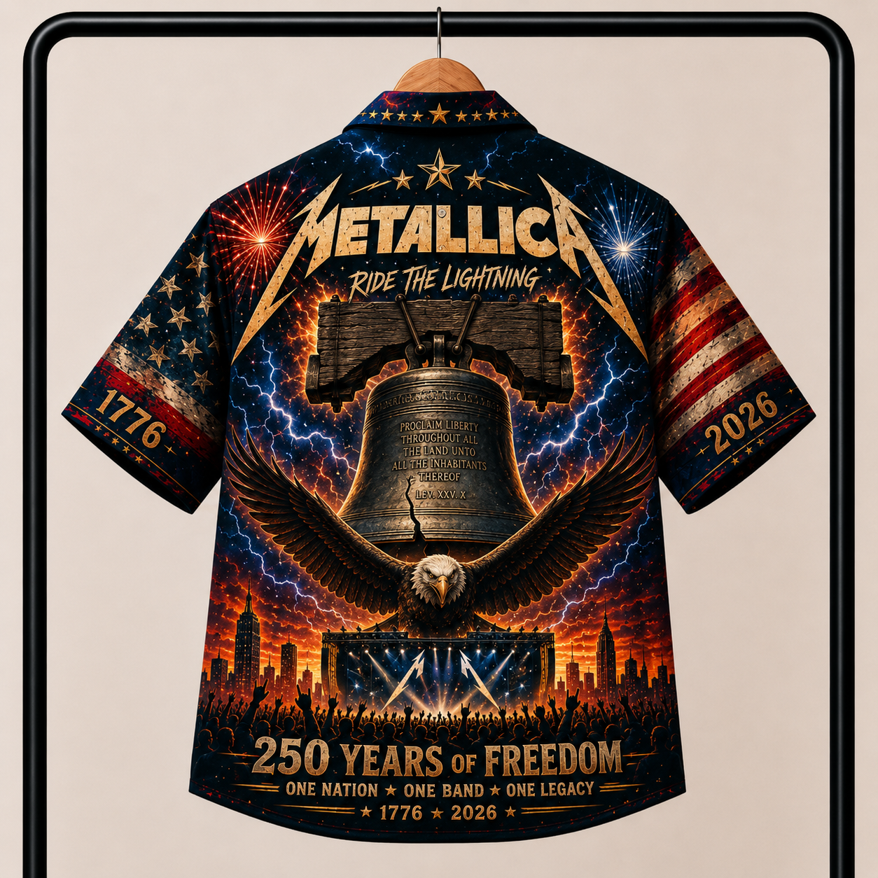 Metallica Hawaiian Shirt - Unisex Vintage 250 Years Of Freedom Liberty Bell Button Up