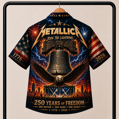 Metallica Hawaiian Shirt - Unisex Vintage 250 Years Of Freedom Liberty Bell Button Up