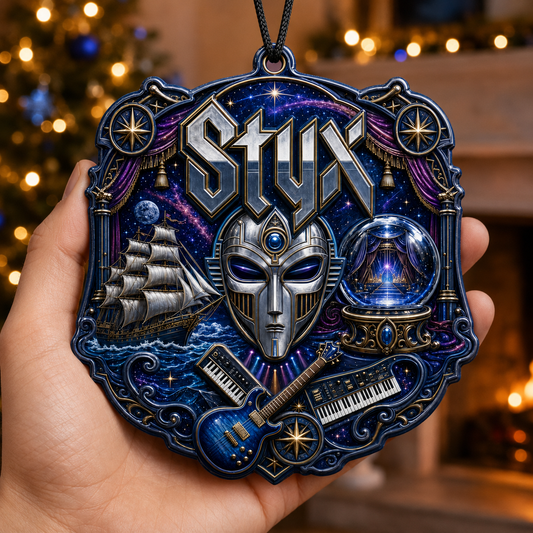 Styx 3D Raised-Effect Ornament – Cosmic Ship, Guitar and Keyboard Decoration
