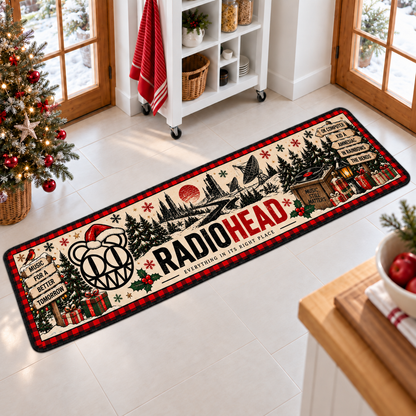 Radiohead Christmas Runner Rug, OK Computer Holiday Kitchen Runner, Alternative Rock Christmas Decor, Radiohead Fan Gift