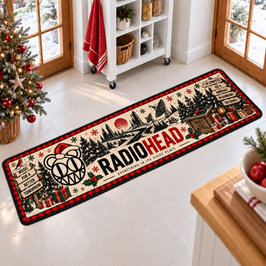 Radiohead Christmas Runner Rug, OK Computer Holiday Kitchen Runner, Alternative Rock Christmas Decor, Radiohead Fan Gift