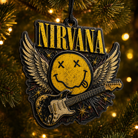 Nirvana 3D Raised-Effect Ornament – Grunge Smiley Logo and Guitar Decoration