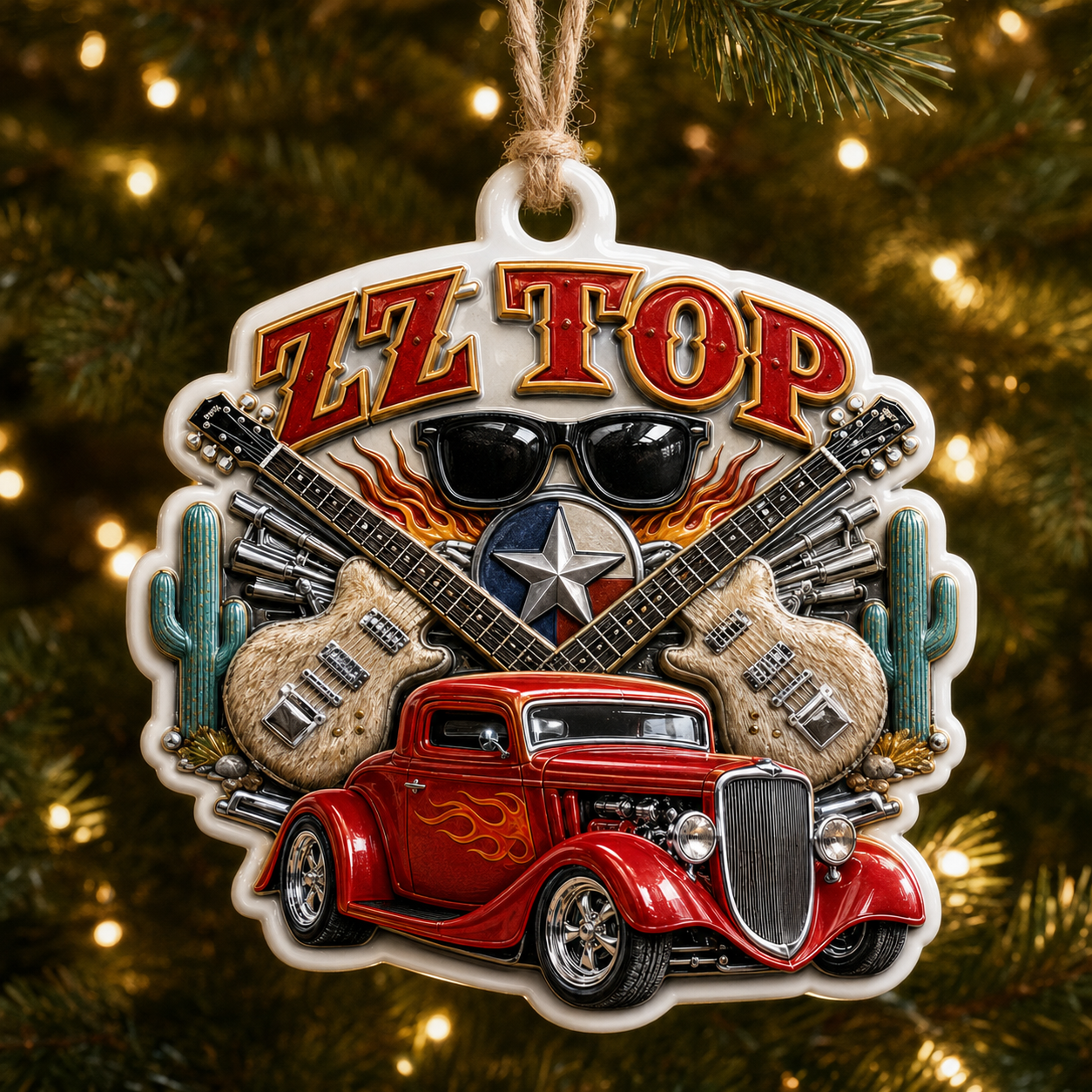 ZZ Top High-Definition 3D Print Ornament – Texas Blues Rock Holiday Gift for Fans