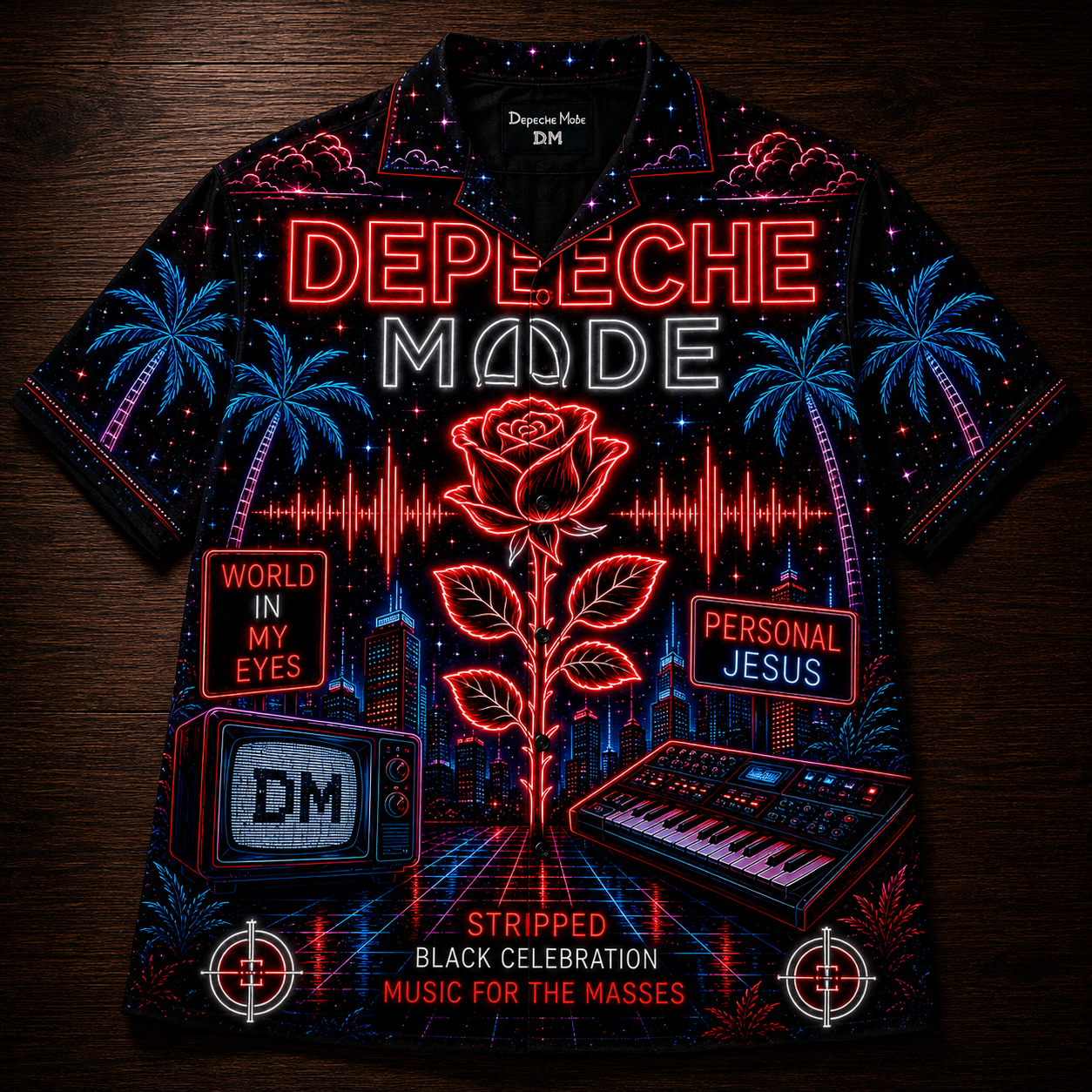 Depeche Mode Hawaiian Shirt - Unisex Neon Light Violator Rose Button Up
