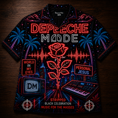 Depeche Mode Hawaiian Shirt - Unisex Neon Light Violator Rose Button Up