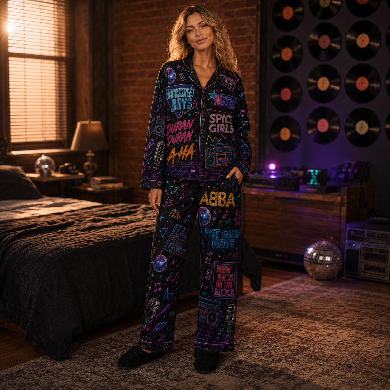 Vintage 80s 90s Pop Icons Pajama Set – Unisex Retro Boy Band & Girl Group Sleepwear