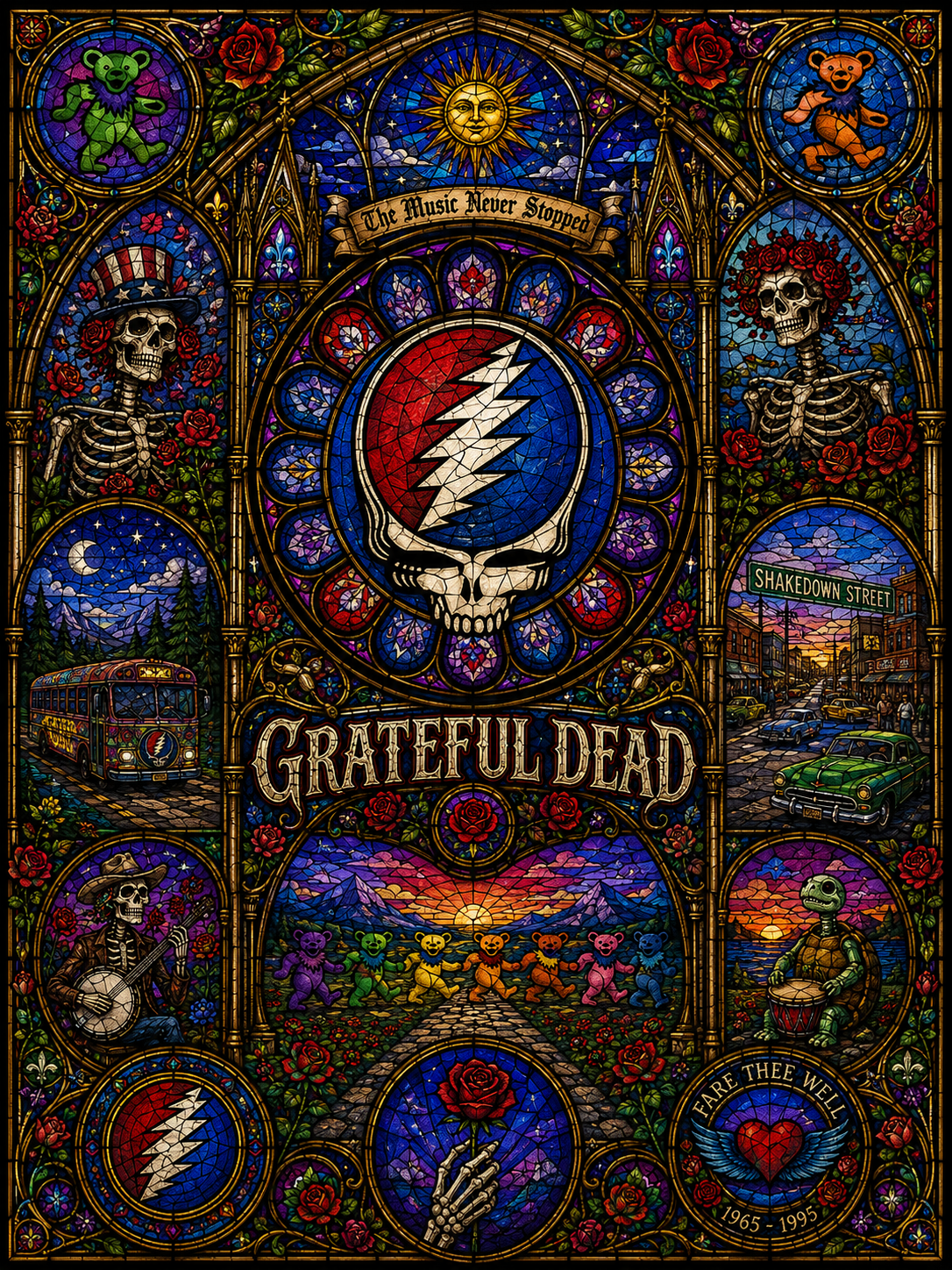 Grateful Dead Sherpa Blanket – Steal Your Face Stained Glass Blanket