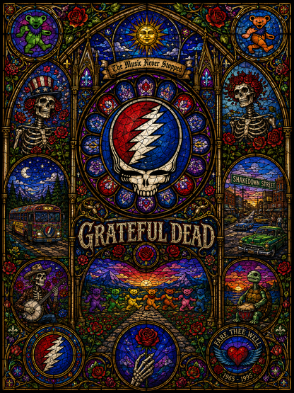 Grateful Dead Sherpa Blanket – Steal Your Face Stained Glass Blanket