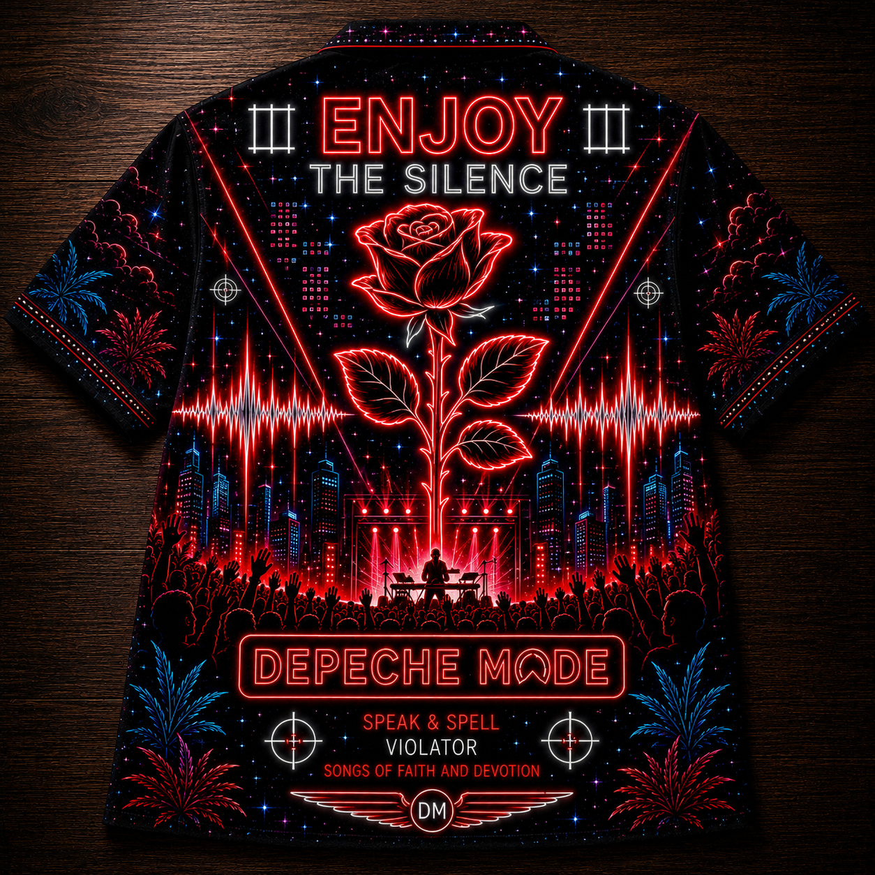 Depeche Mode Hawaiian Shirt - Unisex Neon Light Violator Rose Button Up
