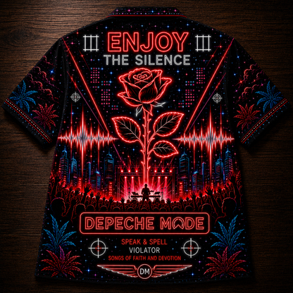 Depeche Mode Hawaiian Shirt - Unisex Neon Light Violator Rose Button Up