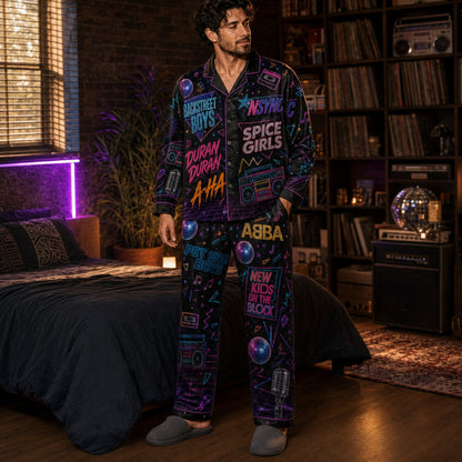 Vintage 80s 90s Pop Icons Pajama Set – Unisex Retro Boy Band & Girl Group Sleepwear