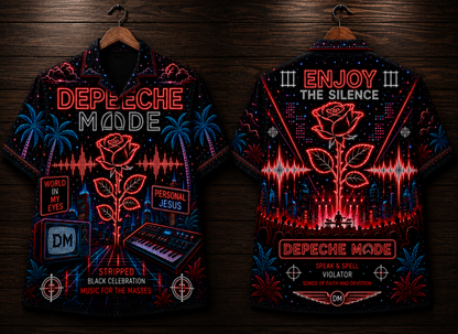 Depeche Mode Hawaiian Shirt - Unisex Neon Light Violator Rose Button Up