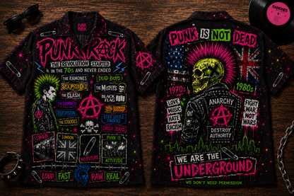 Punk Rock Hawaiian Shirt - Unisex Neon Light Punk Is Not Dead Button Up
