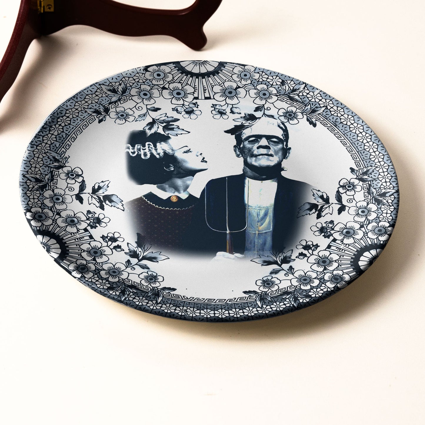 Vintage Horror Ceramic Plate – Frankenstein & Bride of Frankenstein