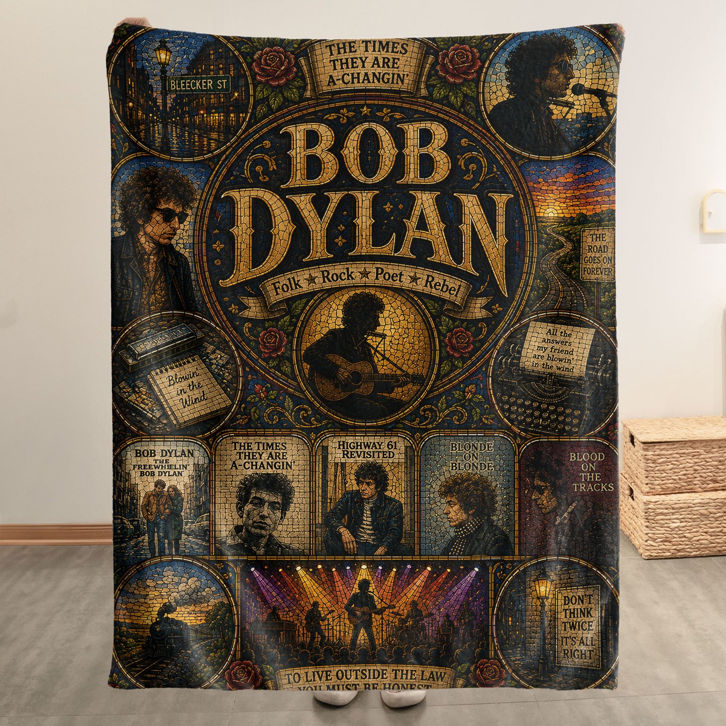 Bob Dylan Sherpa Blanket – Blowin' In The Wind Stained Glass Blanket