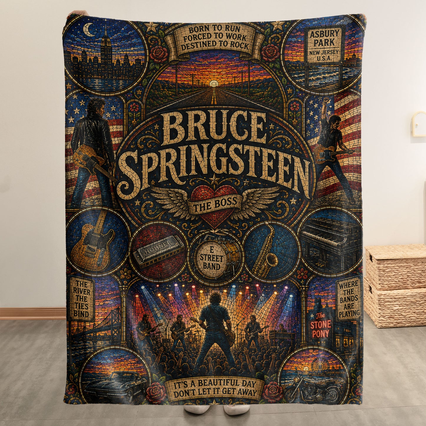 Bruce Springsteen Sherpa Blanket – Born To Run Stained Glass Blanket