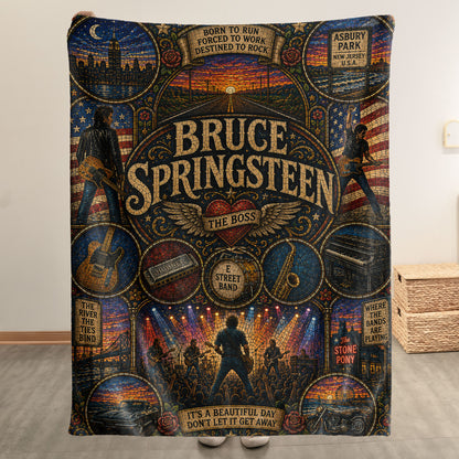 Bruce Springsteen Sherpa Blanket – Born To Run Stained Glass Blanket