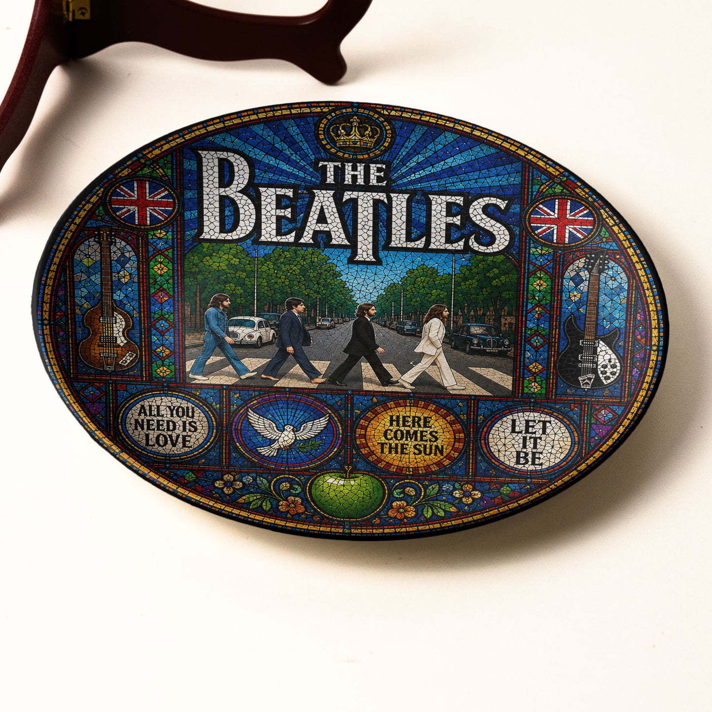The Beatles Decorative Ceramic Plate with Stand – Stained Glass Abbey Road Rock Art Gift