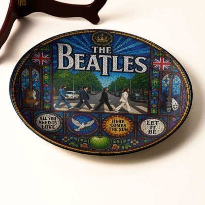 The Beatles Decorative Ceramic Plate with Stand – Stained Glass Abbey Road Rock Art Gift
