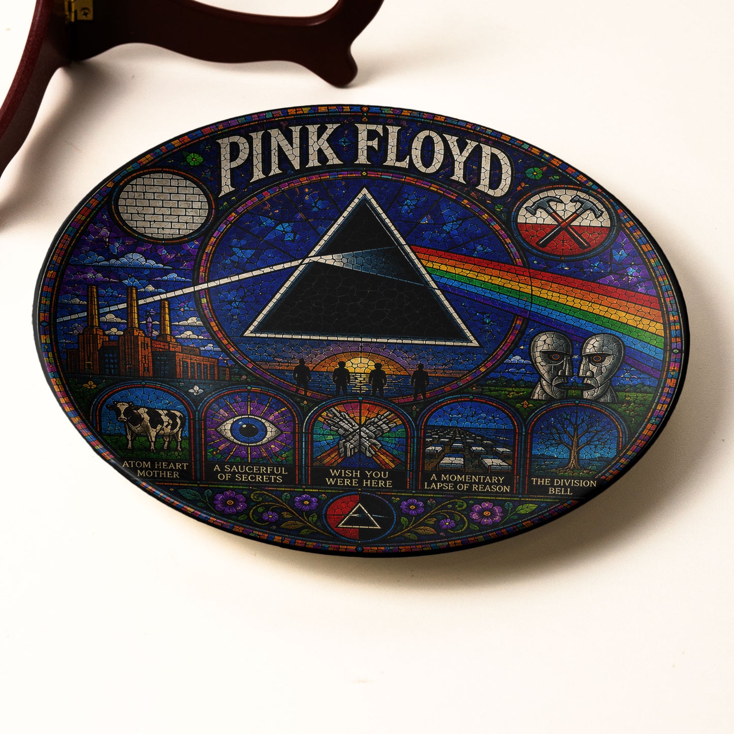 Pink Floyd Ceramic Display Plate with Stand – Dark Side of the Moon Prism Art Decor
