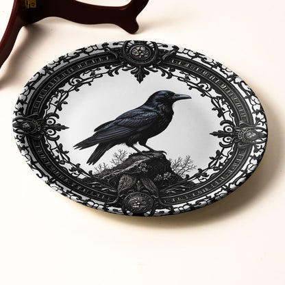 The Midnight Sentinel – Gothic Raven Ceramic Plate