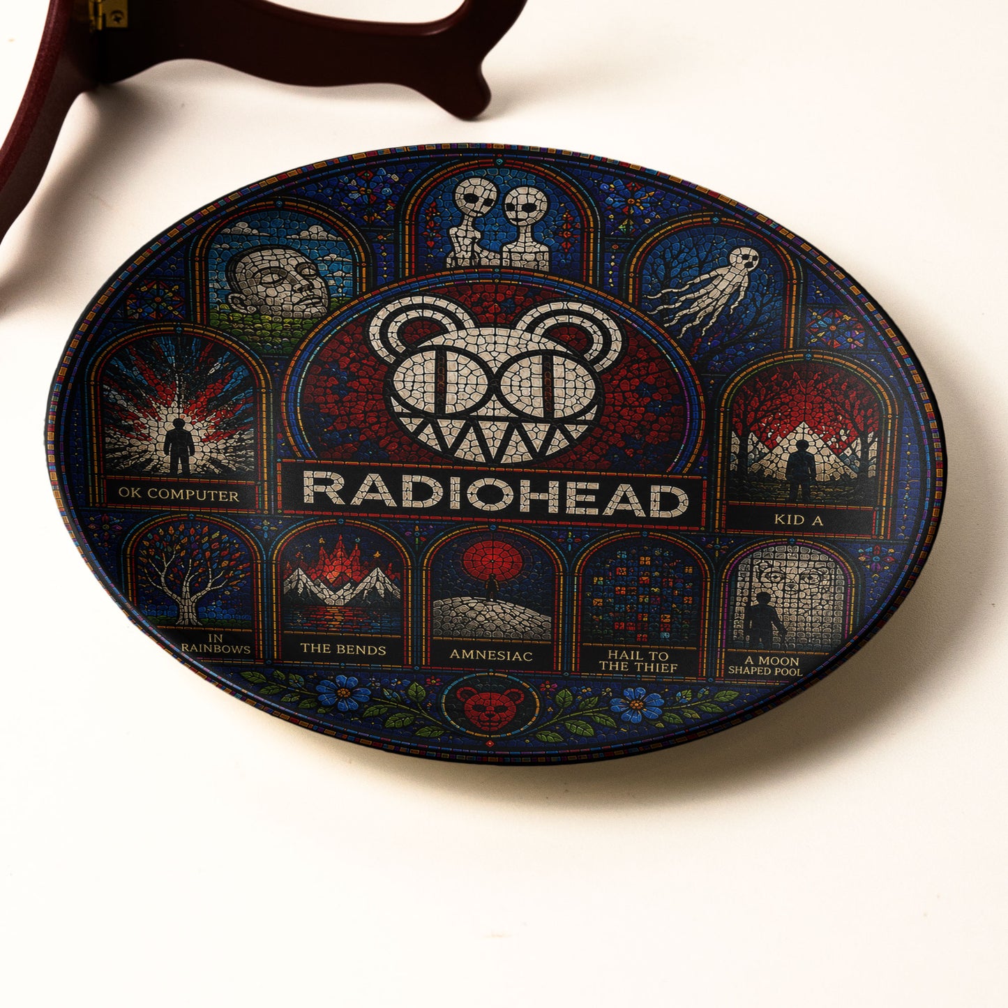 Radiohead Ceramic Display Plate with Stand – OK Computer & Kid A Stained Glass Decor