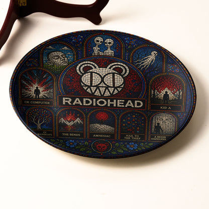 Radiohead Ceramic Display Plate with Stand – OK Computer & Kid A Stained Glass Decor