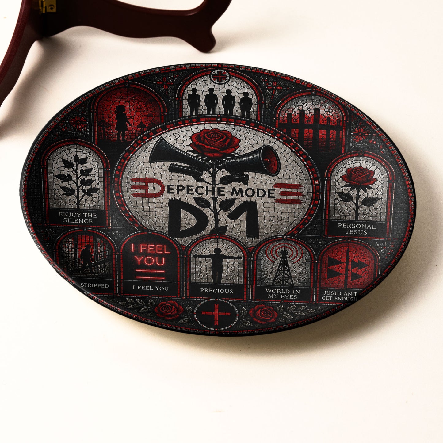 Depeche Mode Decorative Ceramic Plate with Stand – Stained Glass Synth Pop Rock Art Gift