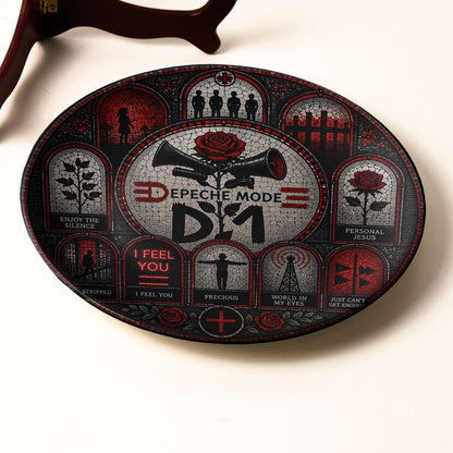 Depeche Mode Decorative Ceramic Plate with Stand – Stained Glass Synth Pop Rock Art Gift