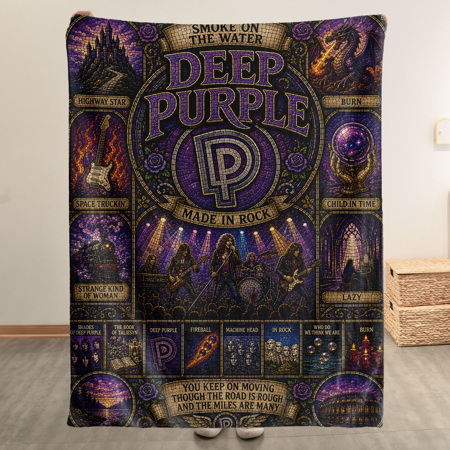 Deep Purple Band Sherpa Blanket – Machine Head & Burn Gothic Stained Glass Blanket