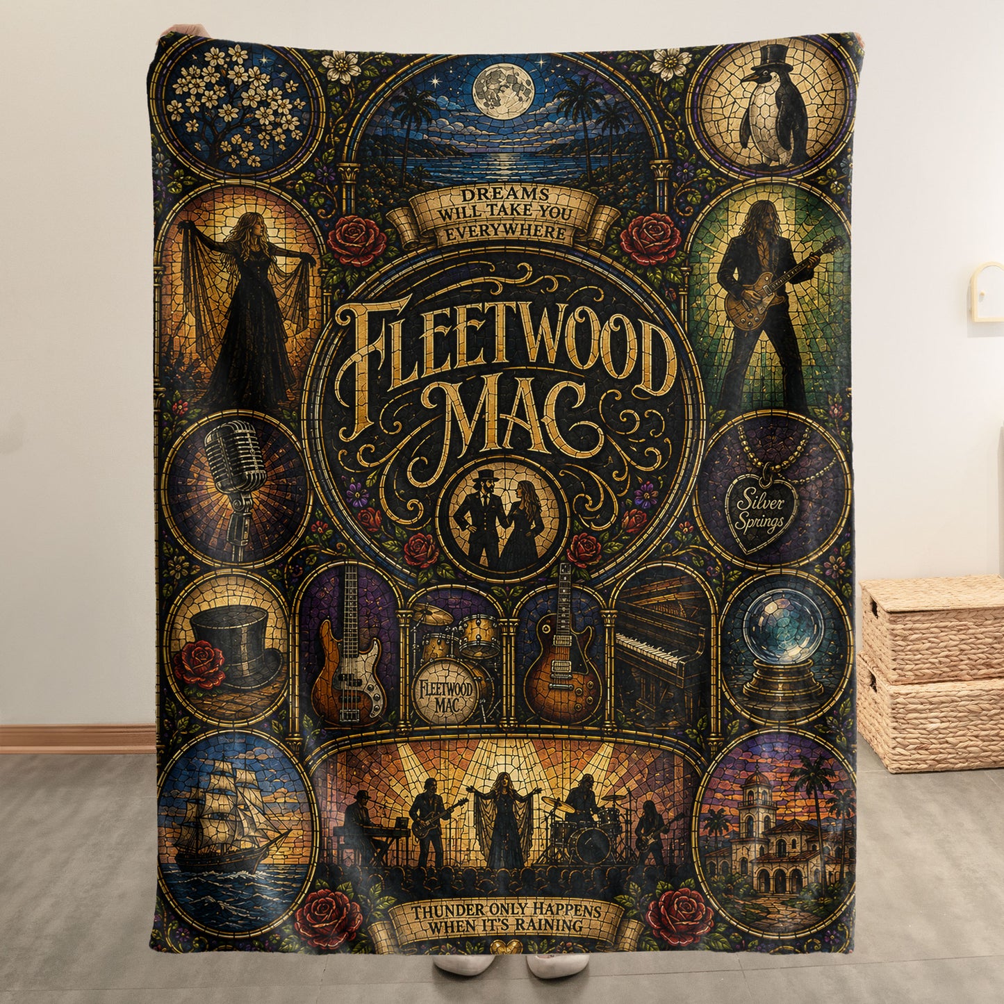 Fleetwood Mac Sherpa Blanket – Dreams Stained Glass Classic Rock Throw Blanket