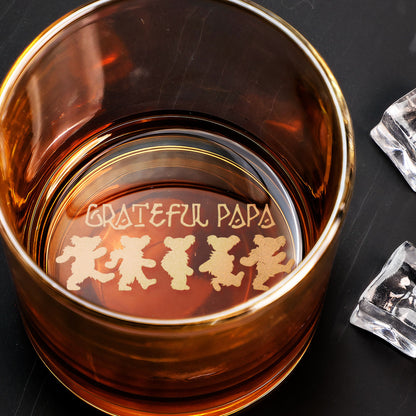 Grateful Papa Dancing Bears Engraved Whiskey Glass - Multiple Designs Available Father's Day Gift (With Gift Box)