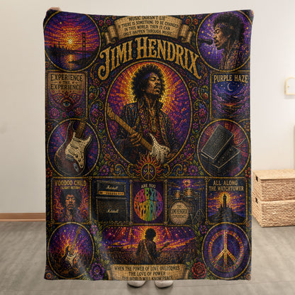 Jimi Hendrix Sherpa Blanket – Purple Haze Stained Glass Psychedelic Rock Blanket