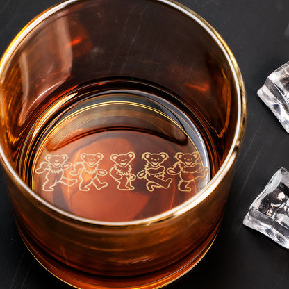 Grateful Dead Dancing Bears Engraved Whiskey Glass – Minimal Line Art Design ( With Gift Box )