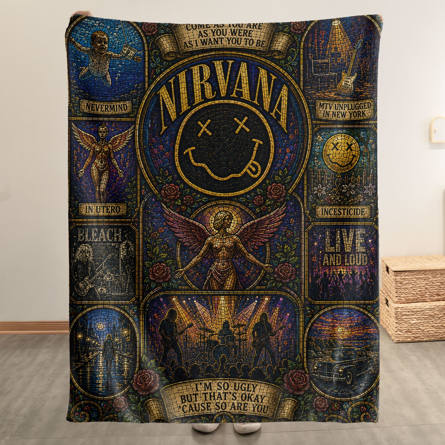 Nirvana Band Sherpa Blanket – Smells Like Teen Spirit Stained Glass Blanket