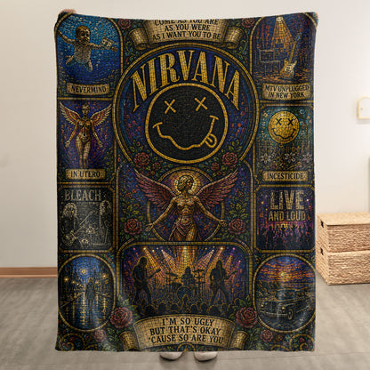 Nirvana Band Sherpa Blanket – Smells Like Teen Spirit Stained Glass Blanket