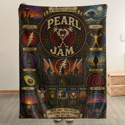 Pearl Jam Band Sherpa Blanket – Alive Stained Glass Grunge Rock Throw Blanket